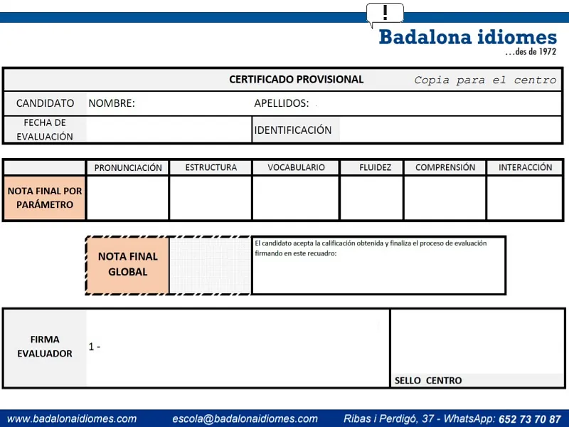 El mismo día del examen: Certificado provisional 